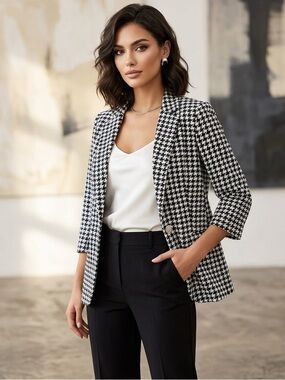 Women's Black and White Houndstooth Blazer